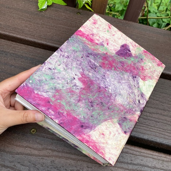 NWT Vintage Handcrafted Nepalese Lokta Tree Paper Purple Green Cover Sketchbook - Picture 7 of 16
